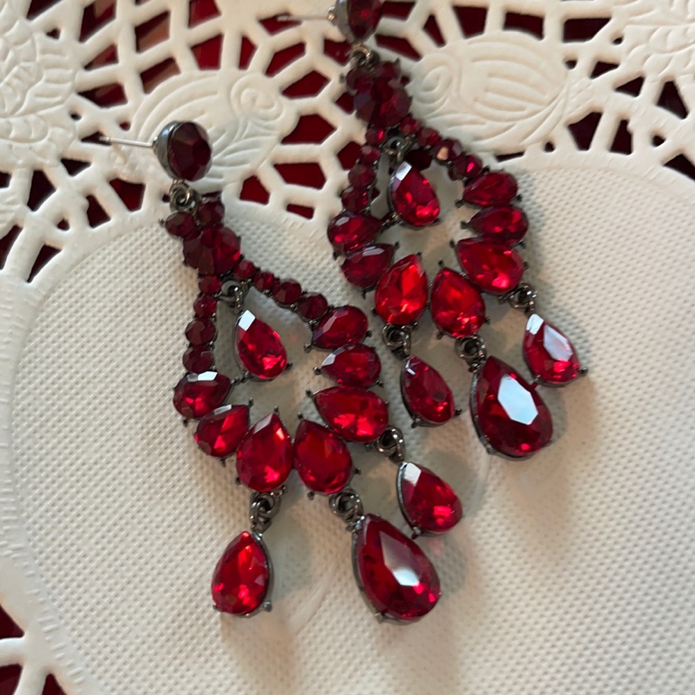 Red Dangle Earrings Medium Size Swarovski Crystals